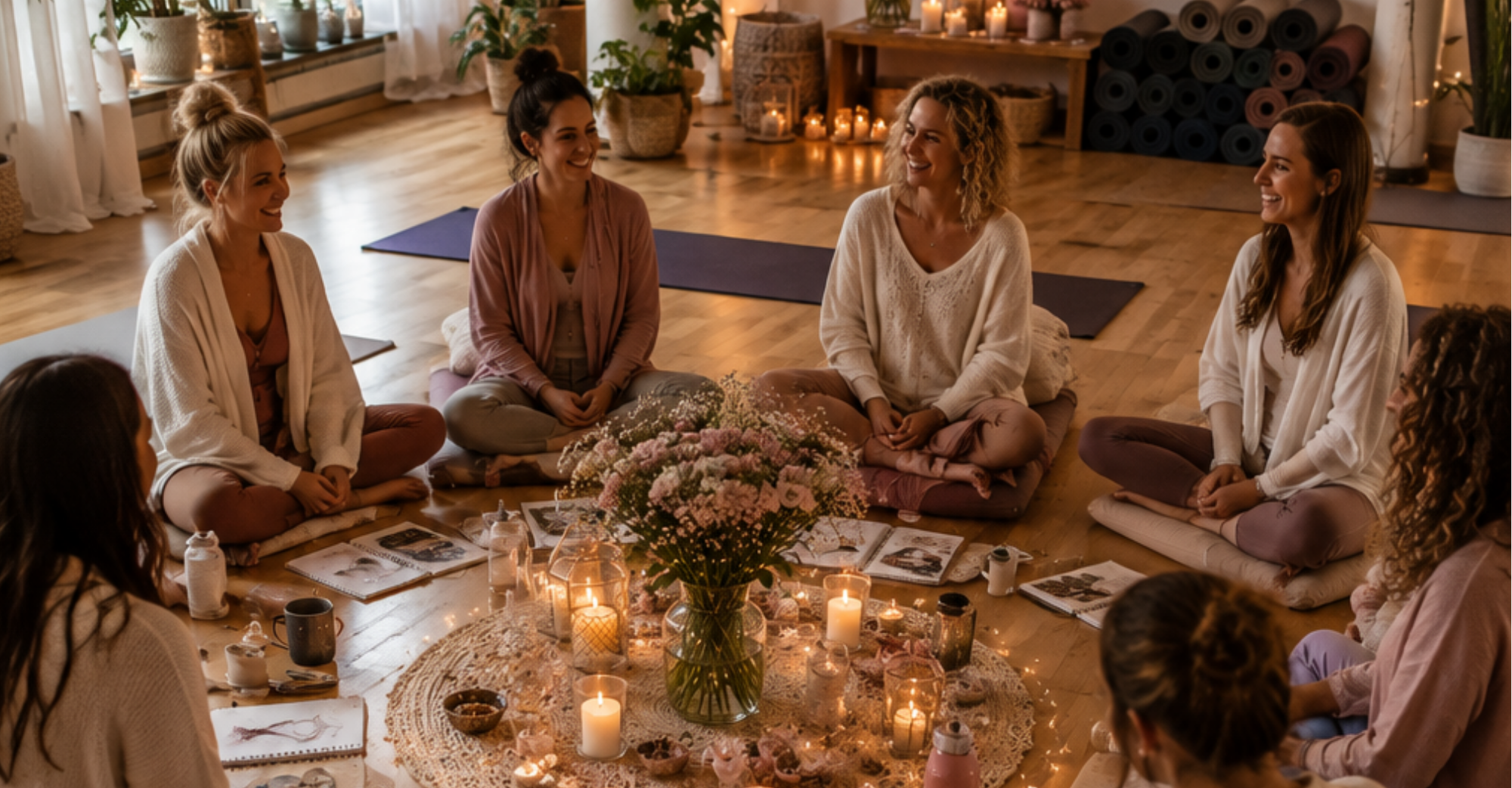 Liebevoll gestaltetes Mini-Retreat für Frauen in warmer Atmosphäre